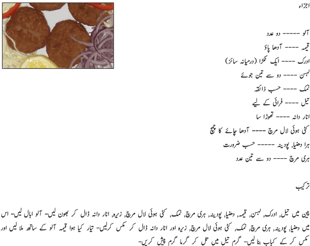 Aloo Qeemey k Kabab Recipe in Urdu 
