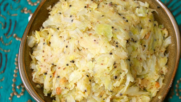 Cabbage Poriyal with Mustard Seeds