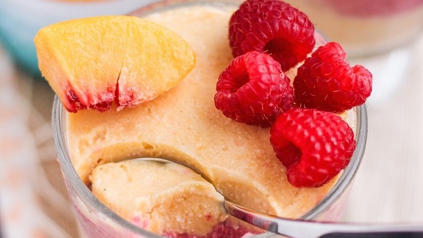 Roasted Peach with Vanilla Ice-cream and Raspberry’s