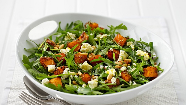 Roasted Pumpkin and Rocket Salad with Feta Cheese and Pine Nuts