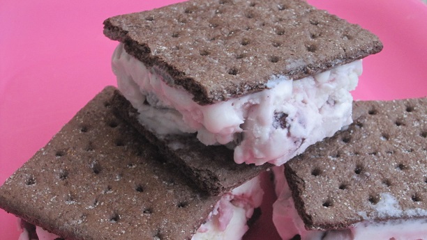 Cherry-Vanilla-Chocolate Ice Cream Sandwich