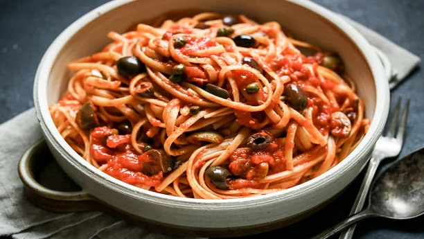 Linguini Puttanesca Recipe | Italian Recipes in English